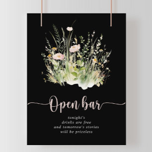 Greenery Boho WildblommBlack Bröllop Open Pub Poster