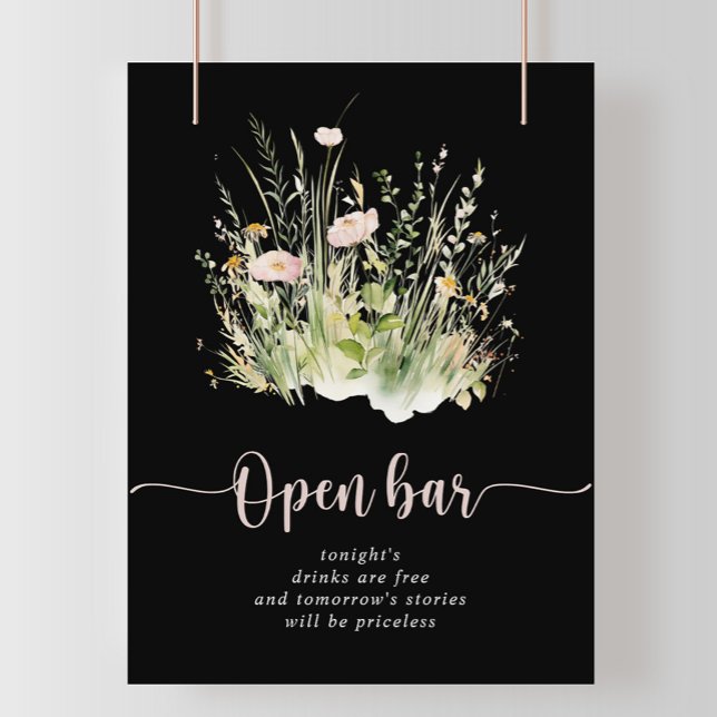 Greenery Boho WildblommBlack Bröllop Open Pub Poster (Skapare uppladdad)