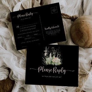 Greenery Boho WildblommBlack Menu Choice OSA Vykort