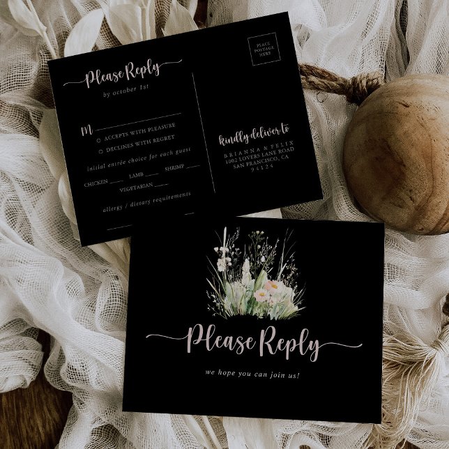 Greenery Boho WildblommBlack Menu Choice OSA Vykort (Skapare uppladdad)