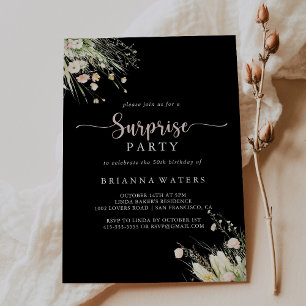 Greenery Boho WildblommBlack Surprise Party Inbjudningar