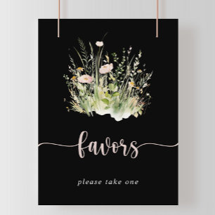 Greenery Boho Wildbloms Black Favors Sign Poster