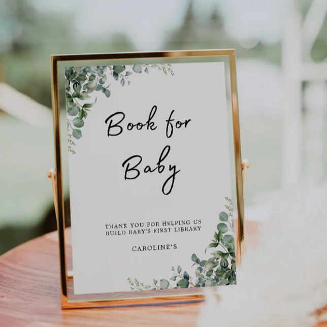 Greenery Bok för Baby-skylt, babystövel Inbjudningar (Greenery Book for Baby Sign, Baby Shower Invitation)
