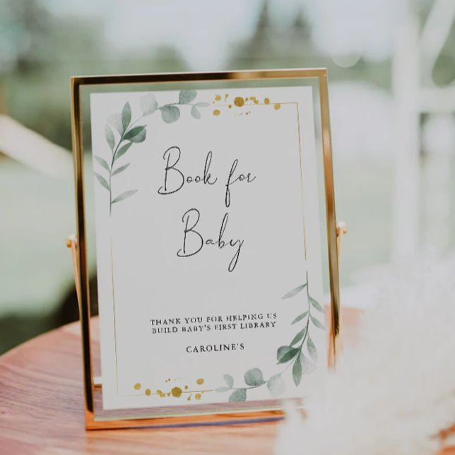 Greenery Bok för Baby-skylt, babystövel Inbjudningar (Greenery Book for Baby Sign, Baby Shower Invitation)