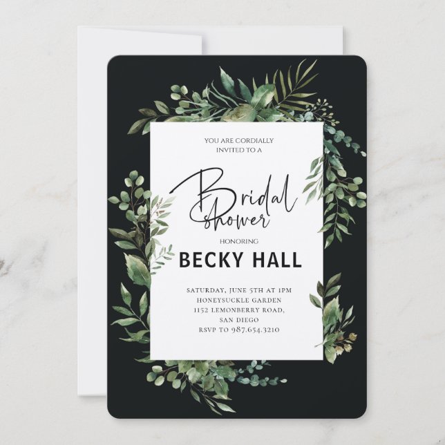 Greenery Border Bridal Shower Invitation Inbjudningar (Framsida)
