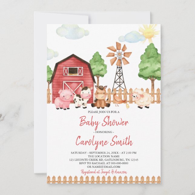 Greenery Boskap Barnyard Baby Shower-inbjudan Inbjudningar (Framsida)