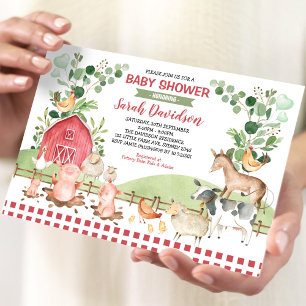 Greenery Boskap Barnyard Boy Shower Inbjudningar