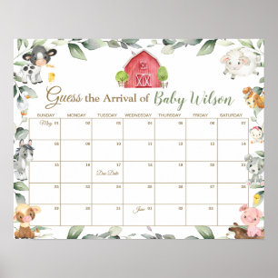 Greenery Boskap gissar Baby förfallodatum Poster