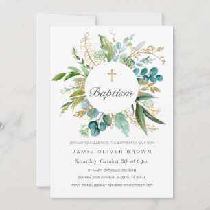 Greenery Botanical Baptism-inbjudan Boy Inbjudningar