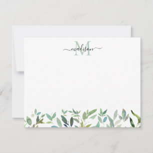 Greenery Botanical Eucalyptus Foliage Monogram Anteckningskort