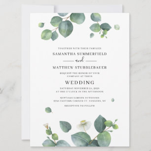 Greenery Botanical Eucalyptus Watercolor Bröllop Inbjudningar