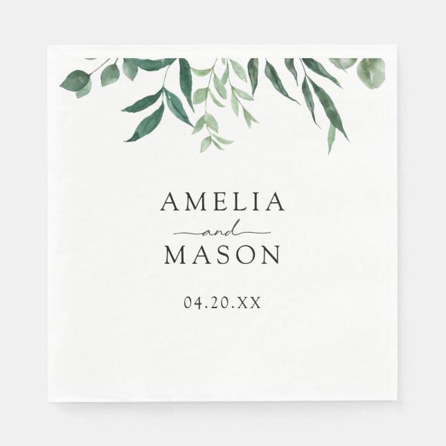 Greenery Botanical Foliage Watercolor Wedding Pappersservett (Framsidan)