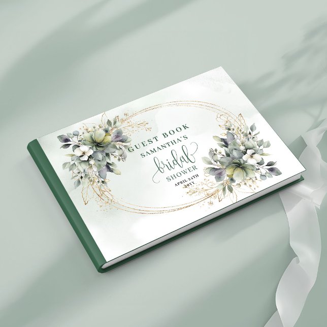 Greenery Botanical Guld Bröllopsfest Gästbok (Greenery Botanical Gold Bridal Shower Guest Book)