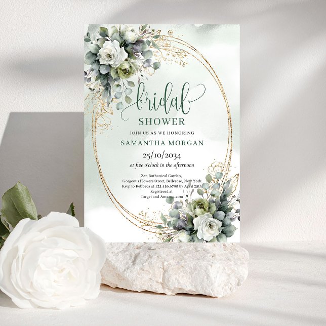 Greenery Botanical Guld Bröllopsfest Inbjudan (Greenery Botanical Gold Bridal Shower Invitation)