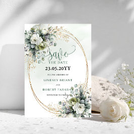 Greenery Botanical Guld Foliage Spara Datumet