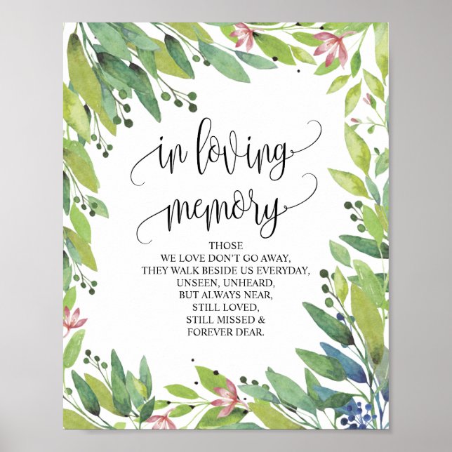 Greenery Botanical Minnestavla för älskade minne Poster (Framsidan)