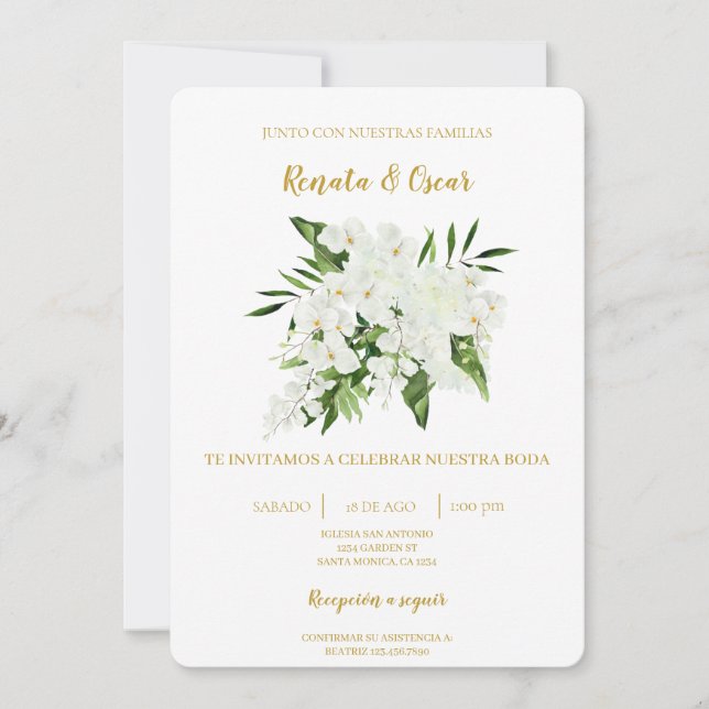 Greenery bouquet Blommigt Spanska bröllopsinbjudan Inbjudningar (Framsida)