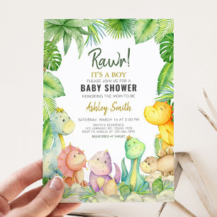 Greenery Boy Dinosaur Baby Shower Inbjudningar
