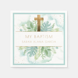 Greenery Boy/Girl Baptism Blue Mint Pappersservett