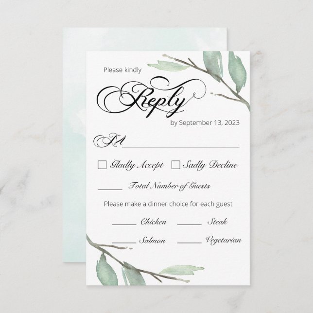 Greenery Branches RSVP Card Meddelande (Fram/baksida)