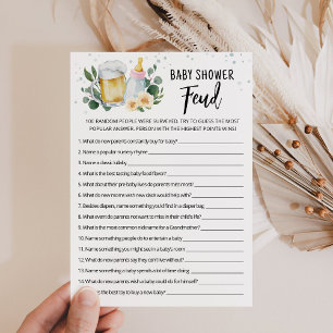 Greenery Brewing Baby Shower Feud Rosa spelkort Inbjudningar