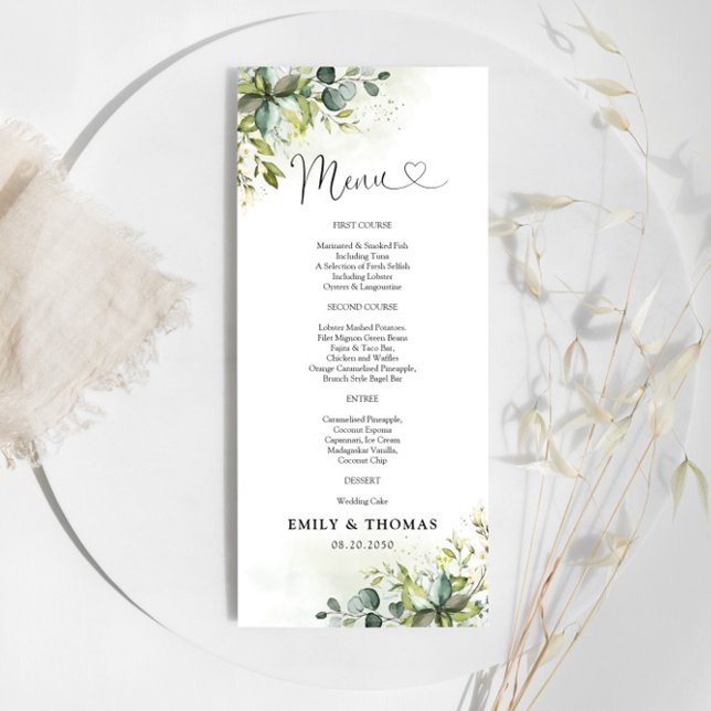 Greenery Bröllop Ceremony Menu Meny (Skapare uppladdad)