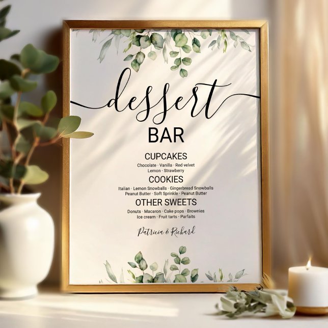 Greenery Bröllop Dessert Bord Sign Poster (Skapare uppladdad)