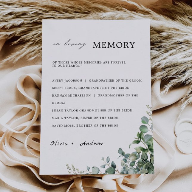 Greenery Bröllop in Loving Memory Sign, Inbjudningar (Greenery Wedding In Loving Memory Sign, Invitation)