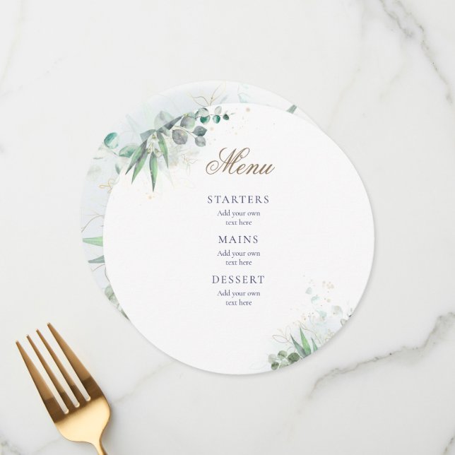 greenery bröllop Menu Meny (Fram/Back In Situ)