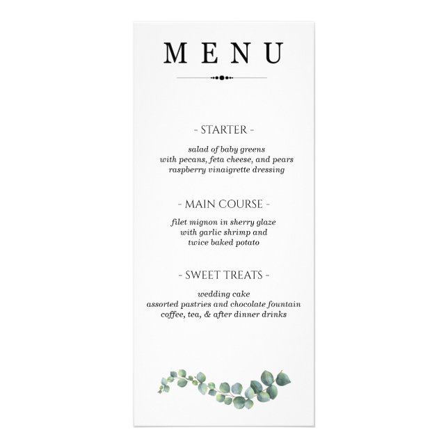 Greenery Bröllop Menu Reklamkort (Framsidan)