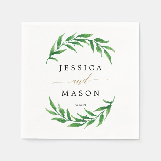 Greenery Bröllop Napkin Cocktail Napkin Pappersservett (Framsidan)