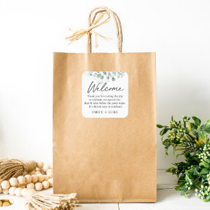 Greenery Bröllop Welcome Bag Anpassningsbar Sticke Fyrkantigt Klistermärke