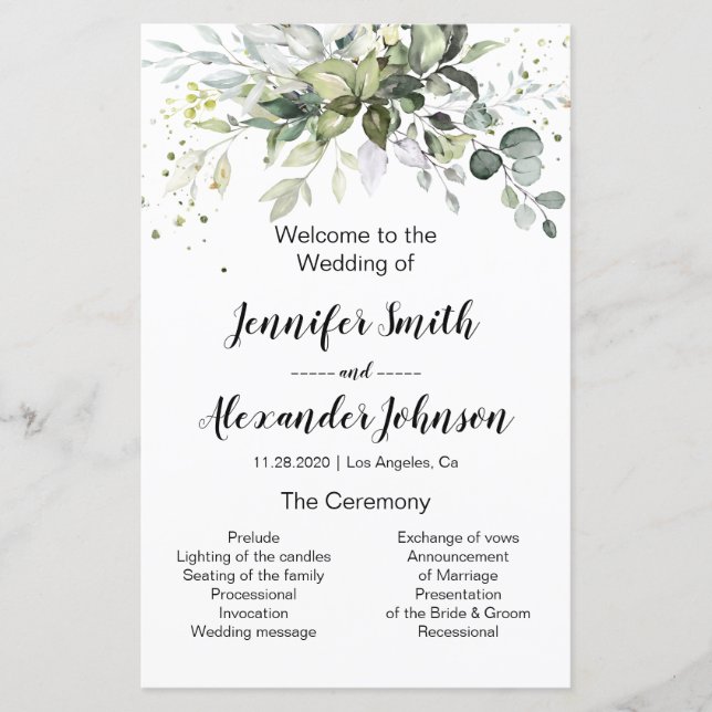 Greenery bröllopsprogram (Framsida)