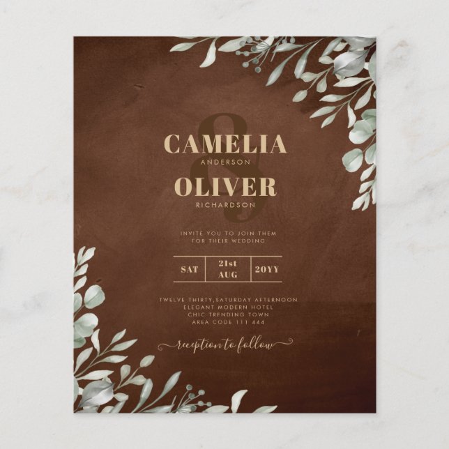 Greenery Brown Bröllop Fall Winter Flygblad (Framsidan)