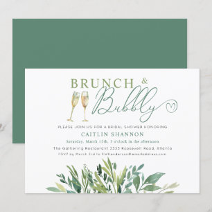 Greenery Brunch och Bubly Möhippa Inbjudningar