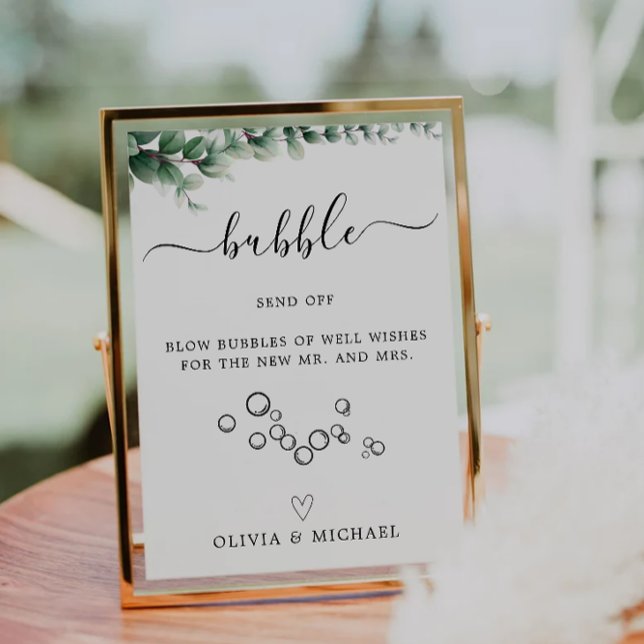 Greenery Bubble Send Off Sign, Bröllop Sign, Inbjudningar (Greenery Bubble Send Off Sign, Wedding Sign, Invitation)