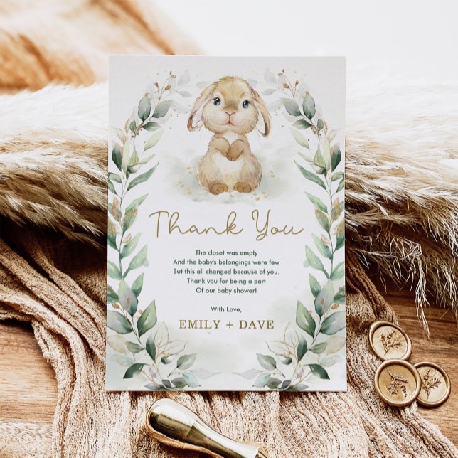 Greenery Bunny Rabbit Neutralt Baby Shower Tack Kort (Skapare uppladdad)