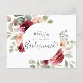 Greenery Burgundy kommer du att bli min bridesmaid Inbjudan Vykort