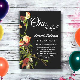Greenery Burgundy Ro Black Blommigt 1:a födelsedag Inbjudningar