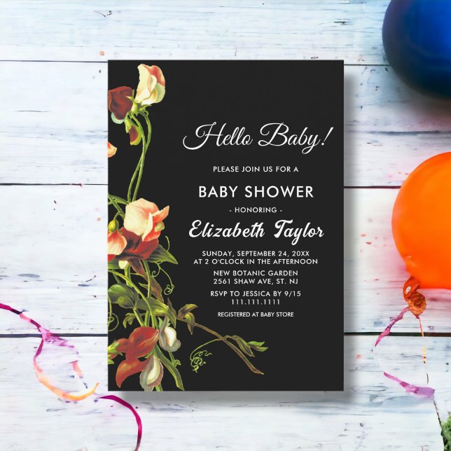 Greenery Burgundy Ro Black Blommigt Baby Shower Inbjudningar (Skapare uppladdad)