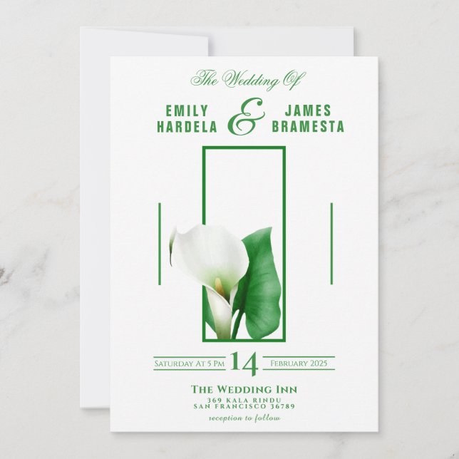 Greenery Cala Lily Wedding Card Inbjudningar (Framsida)