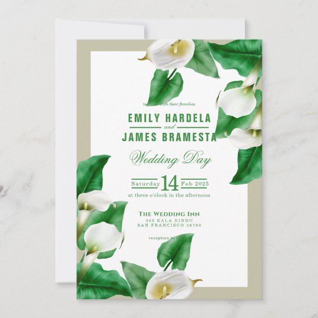 Greenery Cala Lily Wedding Card Inbjudningar (Framsida)