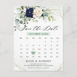 Greenery Calendar för marin Blommigt Spara datum Vykort