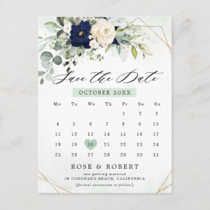 Greenery Calendar för marin  Blommigt Spara datum Vykort