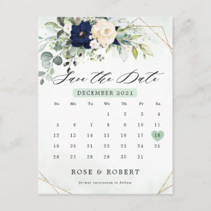 Greenery Calendar för marin  Blommigt Spara datum Vykort