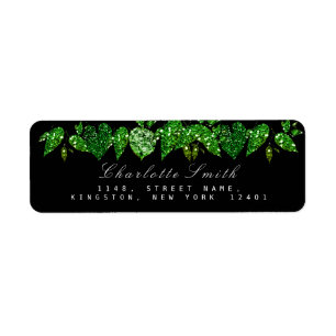 Greenery Cali Black Glitter Woodland Ivy Löv OSA Returadress Etikett
