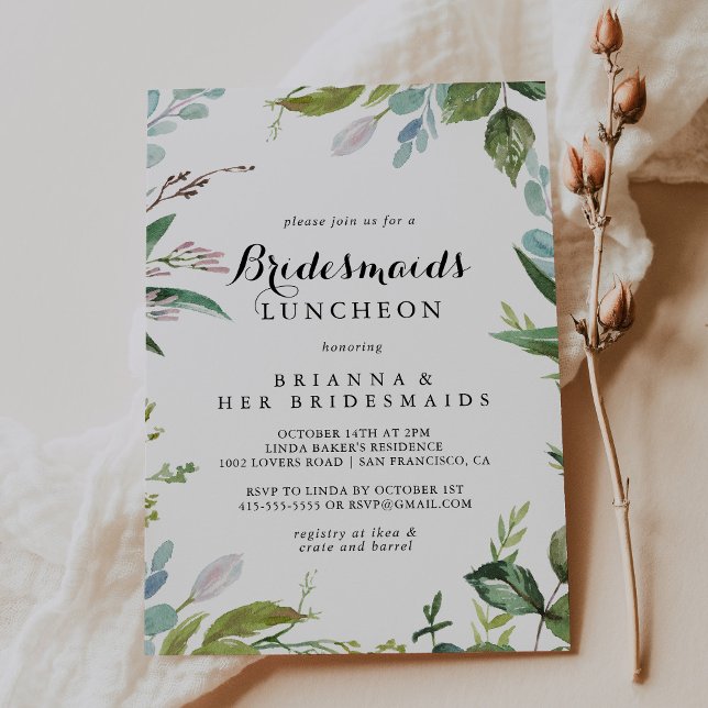 Greenery Calligraphy Bridesmaids Luncheon Shower Inbjudningar (Skapare uppladdad)
