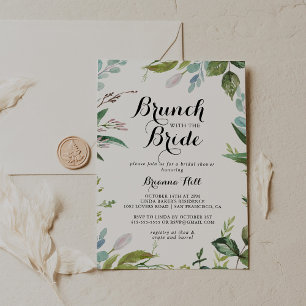 Greenery Calligraphy Brunch med Bride Shower Inbjudningar