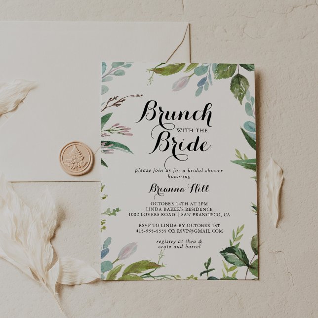 Greenery Calligraphy Brunch med Bride Shower Inbjudningar (Skapare uppladdad)