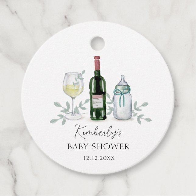 Greenery Champagne Sip & See Baby Shower Gåvor Etiketter (Framsida)